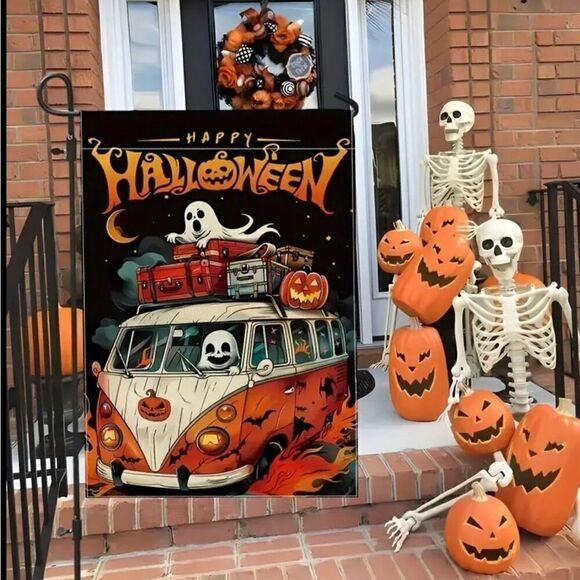 Brand New Halloween Hippie Van Ghost Fall Funny Graphics Garden Decoration Flag - Picture 2 of 10